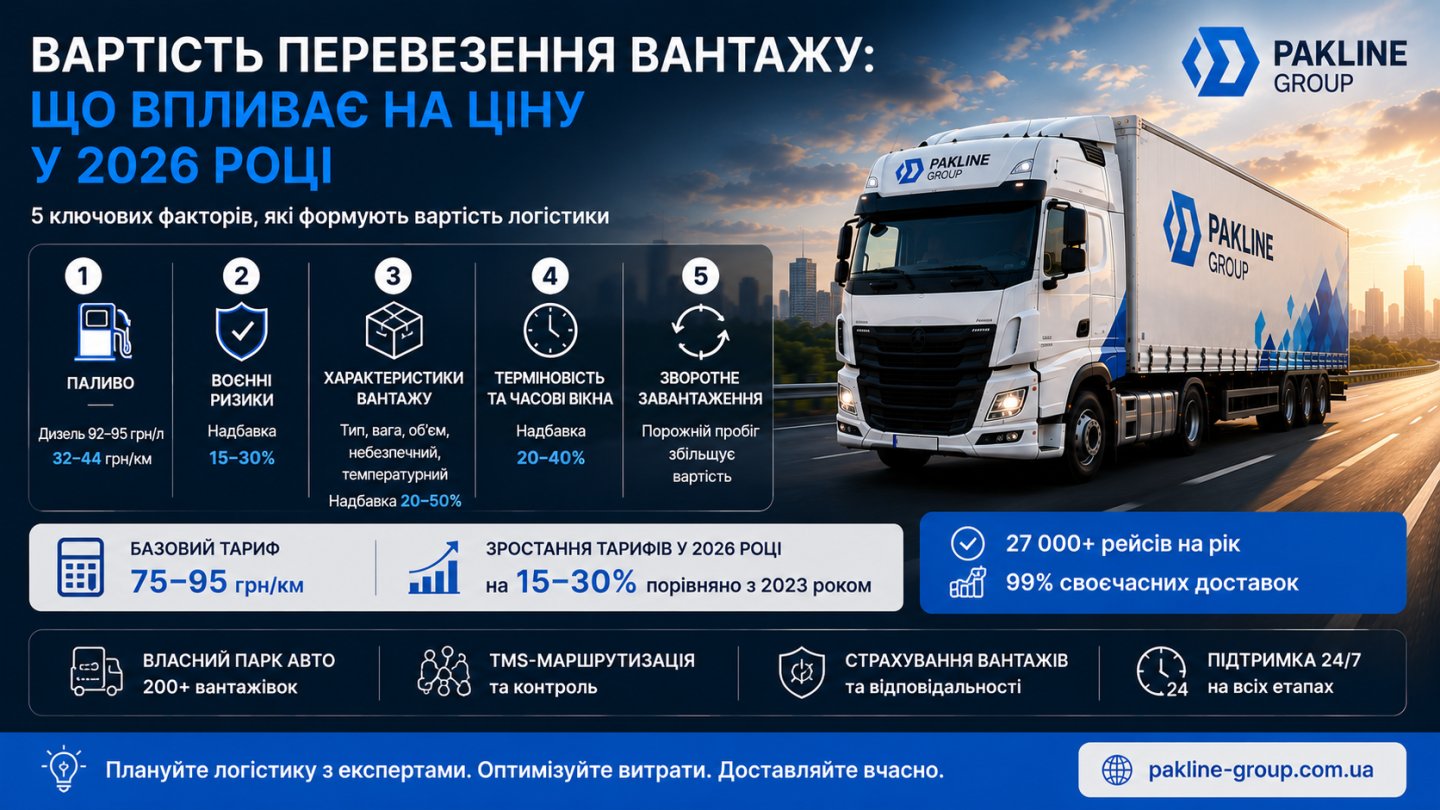 Вартість перевезення вантажу: що впливає на ціну у 2026 році