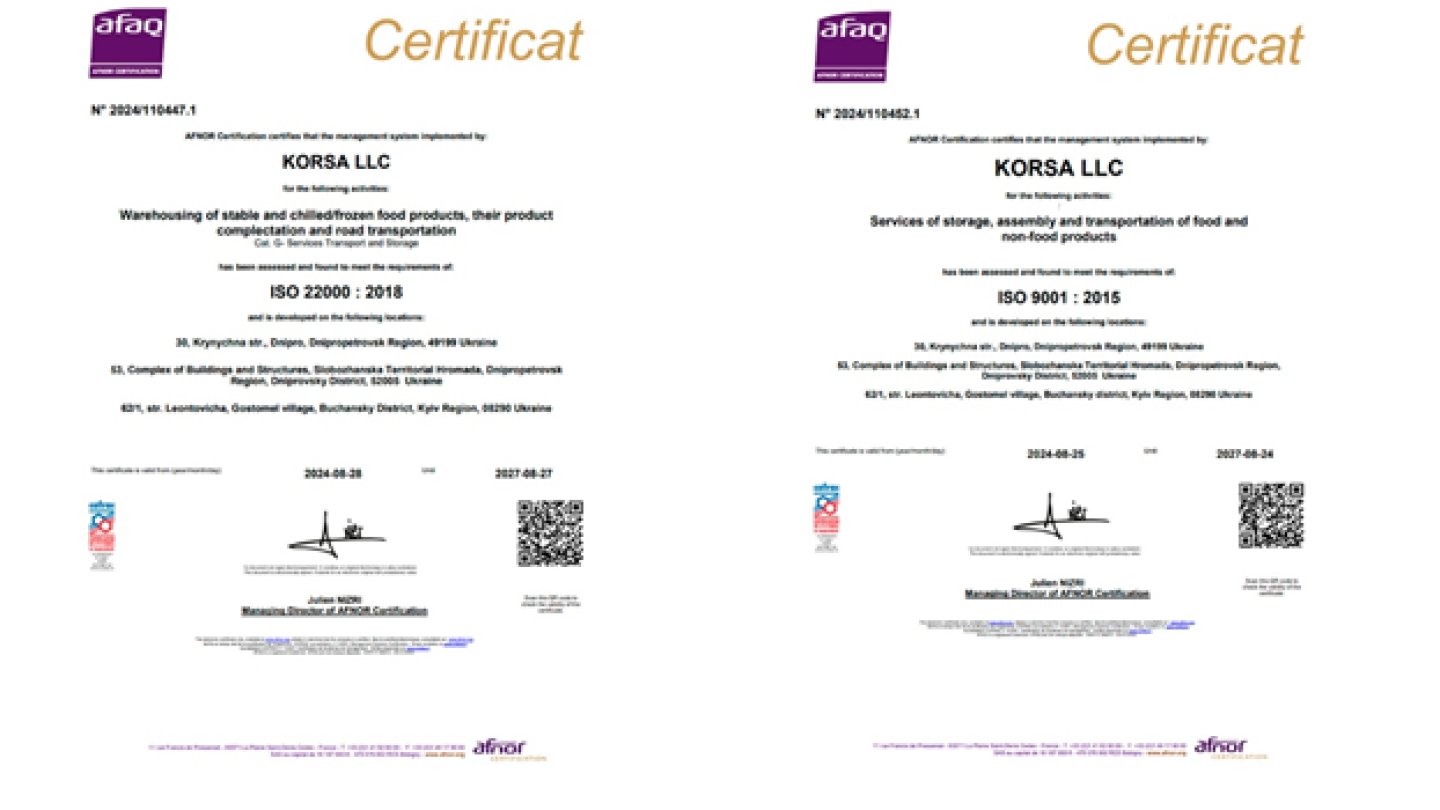 Pakline Group Confirms Compliance with International Standards ISO 9001:2015 and ISO 22000:2018