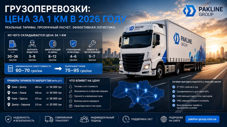 Грузоперевозки: цена за 1 км в Украине в 2026 году